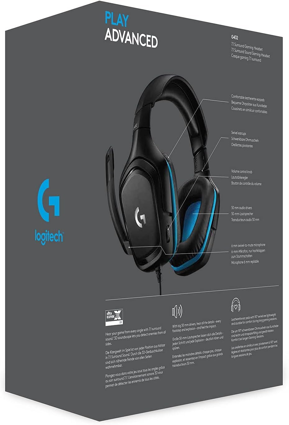 Logitech G432バイノーラルヘッドバンドブラック、青 - 이미지 7