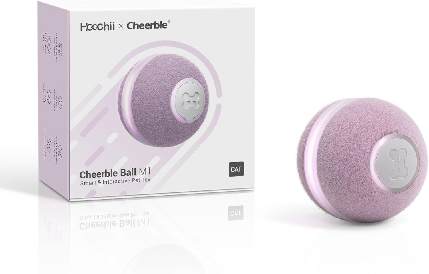 Trueway Cat Toy Ball、自動ローリング +スイング +バウンス機能、3つのモード、天然素材、USB充電式、ベルが含まれる、ストレス緩和、好奇心の満足度、紫