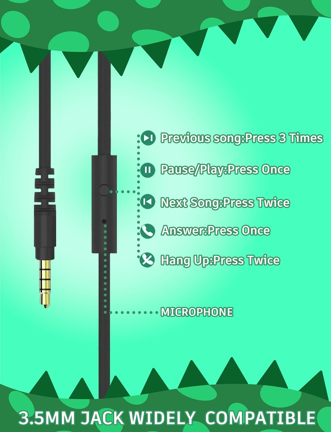 Charlxee Kidsヘッドフォン恐竜の有線ヘッドセットは、マイクを組み合わせた男の子と女の子のためのヘッドセット&オン/オーバーイヤーHDステレオナイロンケーブルを備えたオンライン学習学校タブレット用(緑) - 이미지 6