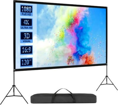 Visulapex 2024 120インチ自立型＆屋内および屋外のビルトインスタンドプロジェクタースクリーン、16：9、4K互換性、自立型スクリーン、プロジェクタースクリーン、壁吊り、ポータブル、折りたたみ、179°