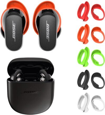 セルチョン【5ペア / QuietComfort Earbuds II Anti Slip Drop Proof Bose QuietComfortイヤホンIIイヤピースイヤホンキャップミディアム5色（黒、白、赤、オレンジ、緑）のためのイヤチ