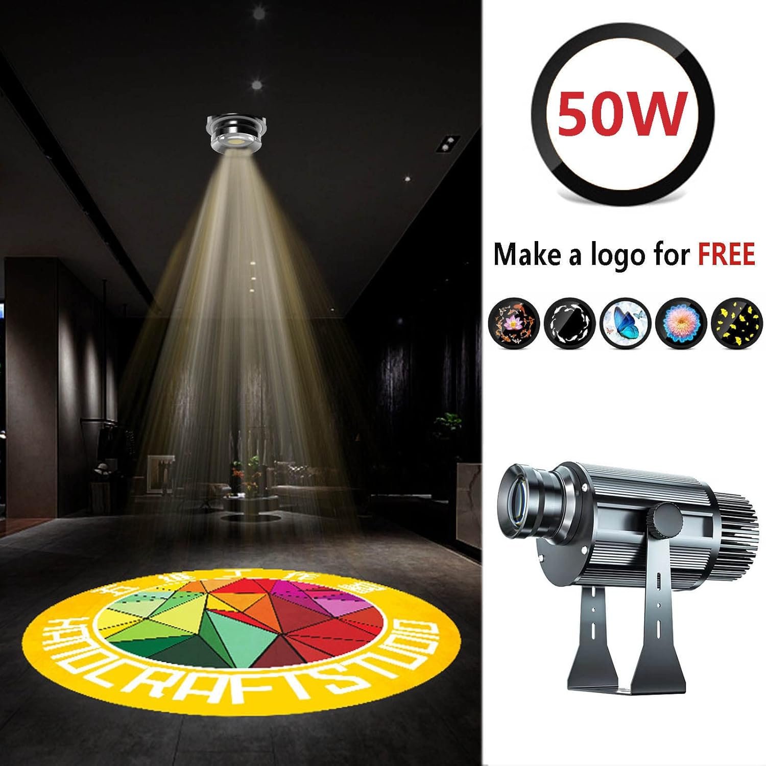 ロゴパターンプロジェクター、50W LED防水ロゴプロジェクションランプIP65、屋内屋外ヤキトリレストランizakayaサインショップロゴ用ロゴ - 이미지 2