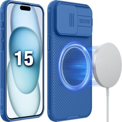 [Compatible with MagSafe] Nillkin iPhone 15ケース、レンズ保護、ビルトインマグネット、カメラレンズ保護、スライドタイプ、15カバー