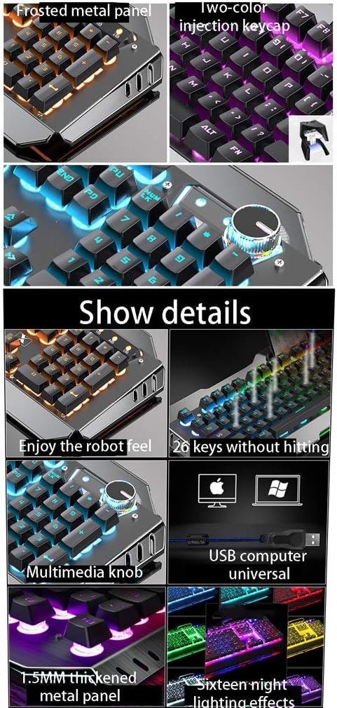 ゲームキーボードWindows PCコンピューターデスクトップマルチメディアノブ、携帯電話ホルダースロット、ノブ人間工学的メカニカルキーボード、防水ゲームキーボードキーボード(色:A) - 이미지 2