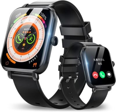 スマートウォッチ、Bluetooth通話機能、1.8インチ（45 mm）大きなスクリーン、Bluetooth 5.3、スマートブレスレット、iPhone＆Android互換、多機能スマートウォッチ、薄く、軽量、高解像度