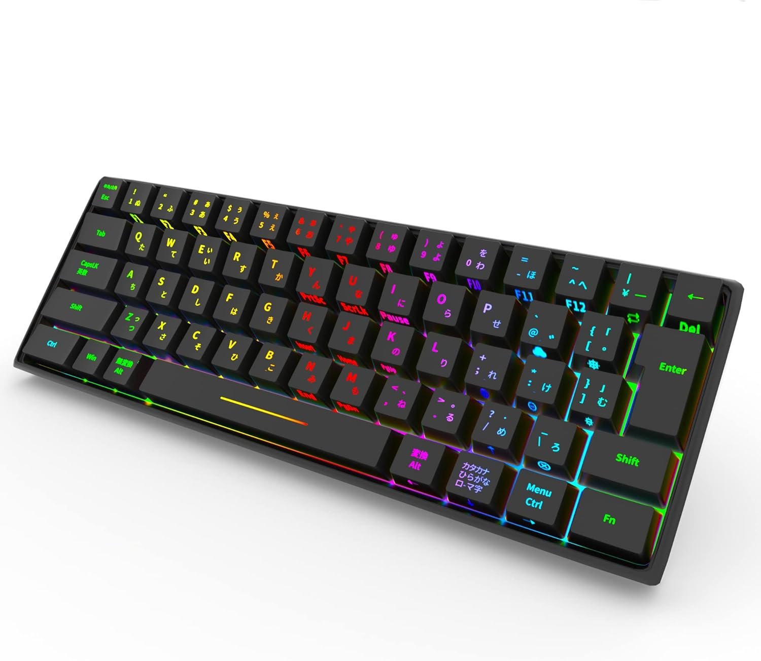 KIMOCA Wireless Mechanical Keyboard, Japanese Layout, Mechanical Gaming Keyboard, 63 Keys, Compact, Bluetooth, Wireless, USB, Wired, 2.4G, Waterproof, Rechargeable, RGB LED Backlight, For