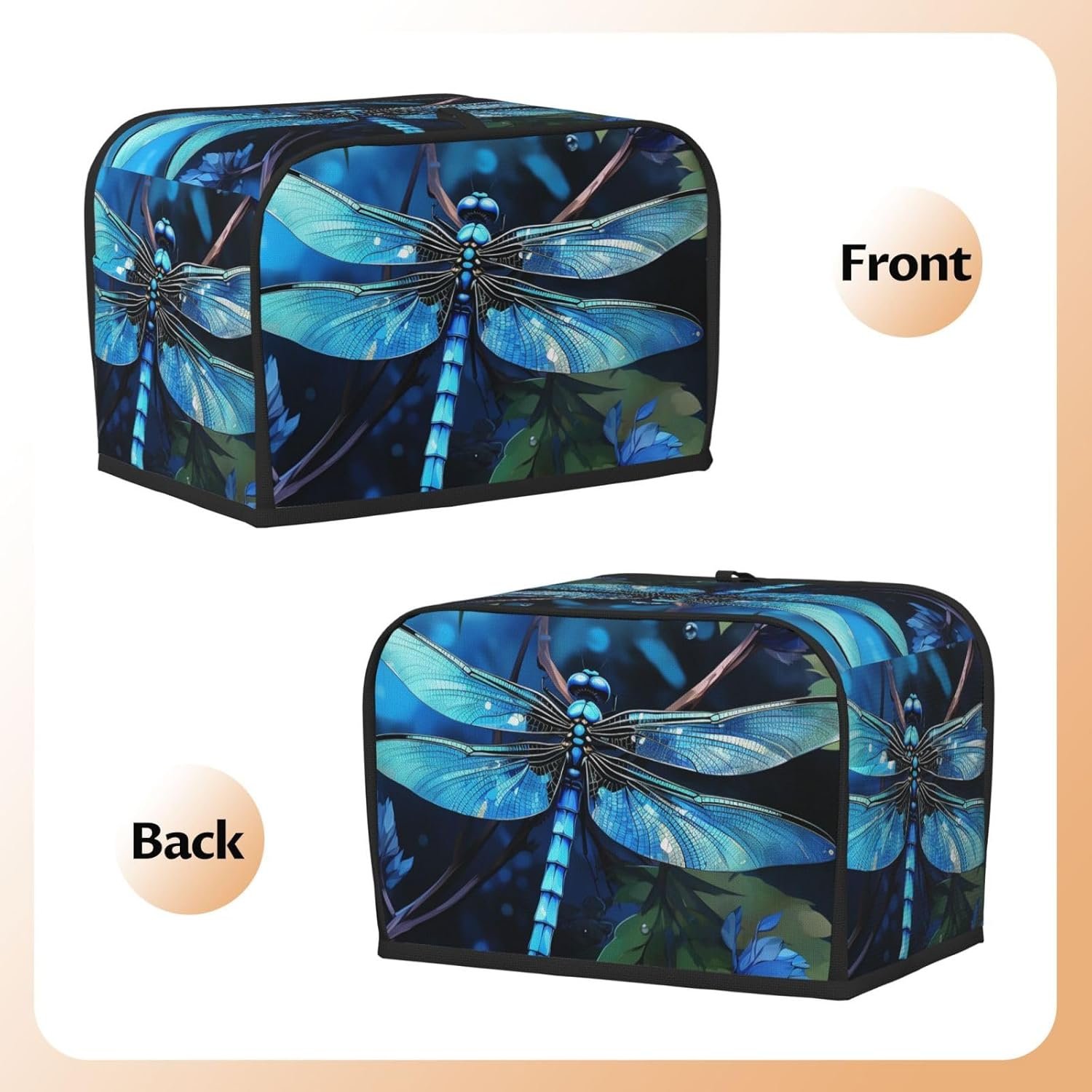 トースターカバー2スライス、アートブルートンボブレッドトースターオーブンカバーオーブンカバー洗濯可能トースターカバー小型家電カバー耐熱皿プロテクター - 이미지 3