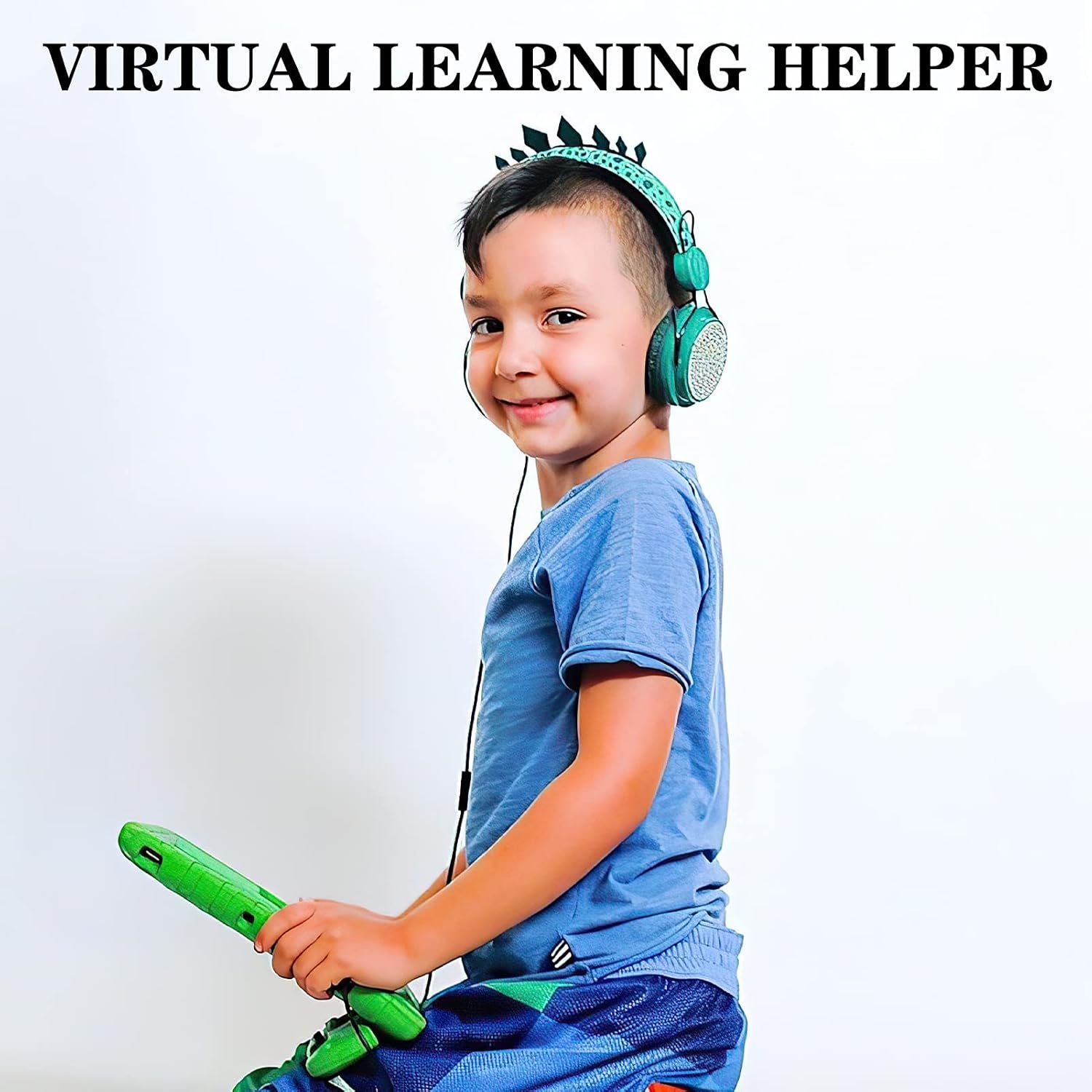 Charlxee Kidsヘッドフォン恐竜の有線ヘッドセットは、マイクを組み合わせた男の子と女の子のためのヘッドセット&オン/オーバーイヤーHDステレオナイロンケーブルを備えたオンライン学習学校タブレット用(緑) - 이미지 9