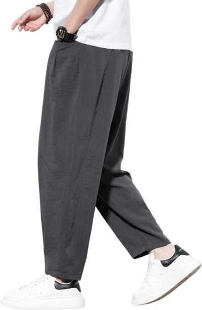 Fasshonrida Men’s Sarouel Pants、極端な暖かさ、フリース裏地のバルーンパンツ、冬、アラジンパンツ、特大のバギーパンツ、プレーン、スタイリッシュなカジュアルテーパーパンツ、9/10の長さ、秋/冬の服