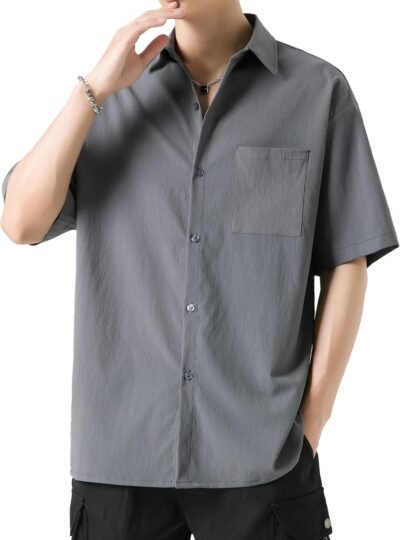 FUZHIHUA MEN’S LEGHEVE SHIRT、半袖、カジュアル、ビジネス、薄い、ゆるい、平野、スタイリッシュ、春、夏、秋、冬の服