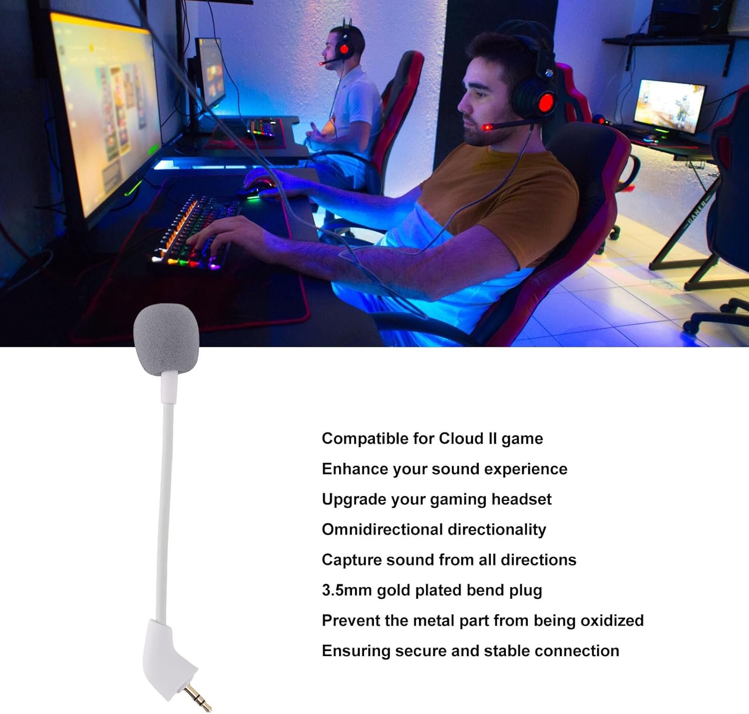 Hyperx Cloud IIゲーミングヘッドセットのキングストンのマイクの交換、全方向性デタッチ可能なマイクブーム、Hyperx Cloud IIのためのKingstonの3.5mmプラグ - 이미지 3