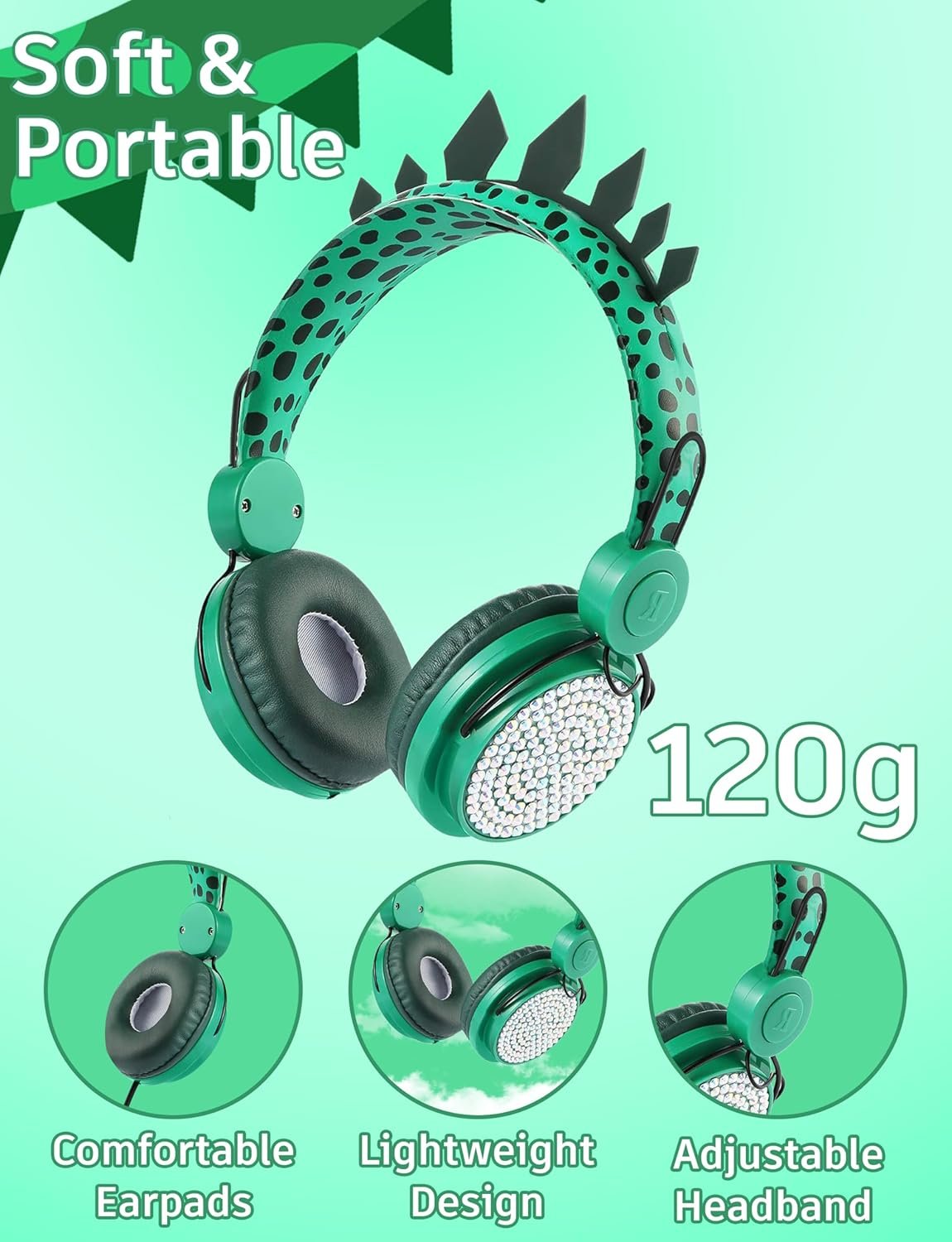 Charlxee Kidsヘッドフォン恐竜の有線ヘッドセットは、マイクを組み合わせた男の子と女の子のためのヘッドセット&オン/オーバーイヤーHDステレオナイロンケーブルを備えたオンライン学習学校タブレット用(緑) - 이미지 4