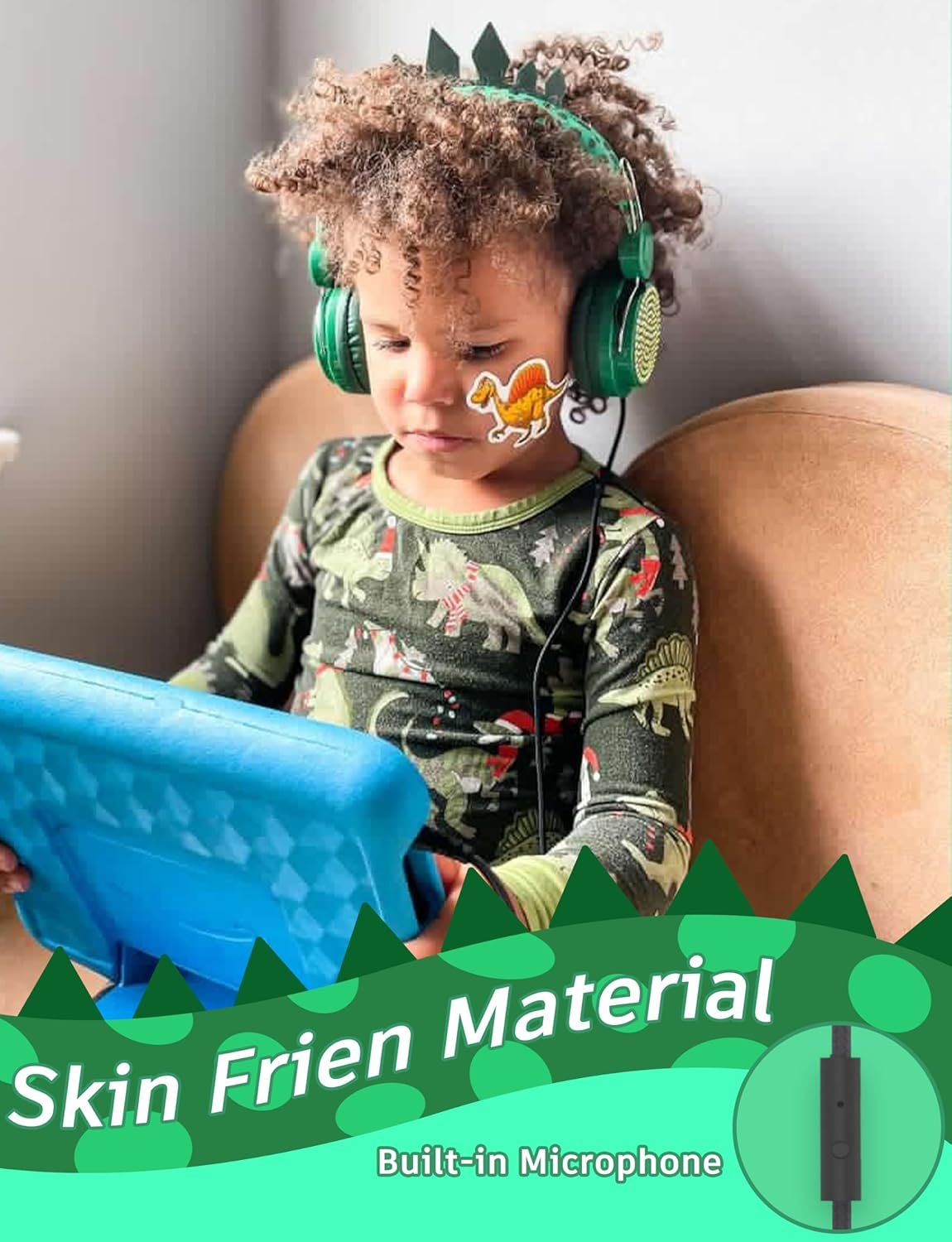 Charlxee Kidsヘッドフォン恐竜の有線ヘッドセットは、マイクを組み合わせた男の子と女の子のためのヘッドセット&オン/オーバーイヤーHDステレオナイロンケーブルを備えたオンライン学習学校タブレット用(緑) - 이미지 5