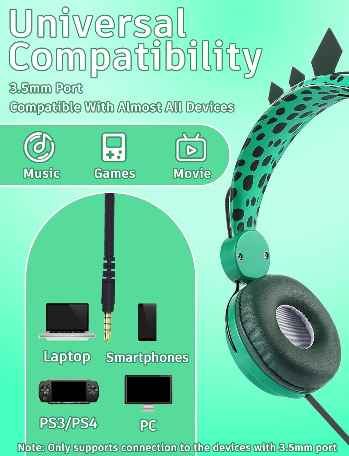 Charlxee Kidsヘッドフォン恐竜の有線ヘッドセットは、マイクを組み合わせた男の子と女の子のためのヘッドセット&オン/オーバーイヤーHDステレオナイロンケーブルを備えたオンライン学習学校タブレット用(緑) - 이미지 7