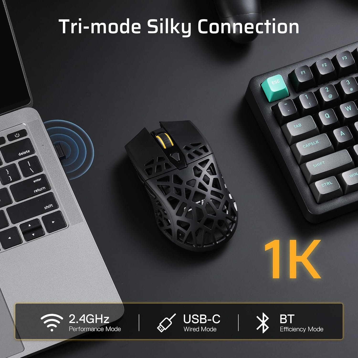 LTC GM023トライモードワイヤレスゲーミングマウス、79G超軽量ハニカム人間工学的ゲーミングマウス、PAW3104センサー、6ステージDPI 4800、6プログラム可能なボタン、プロフェッショナルソフトウェア - 이미지 2