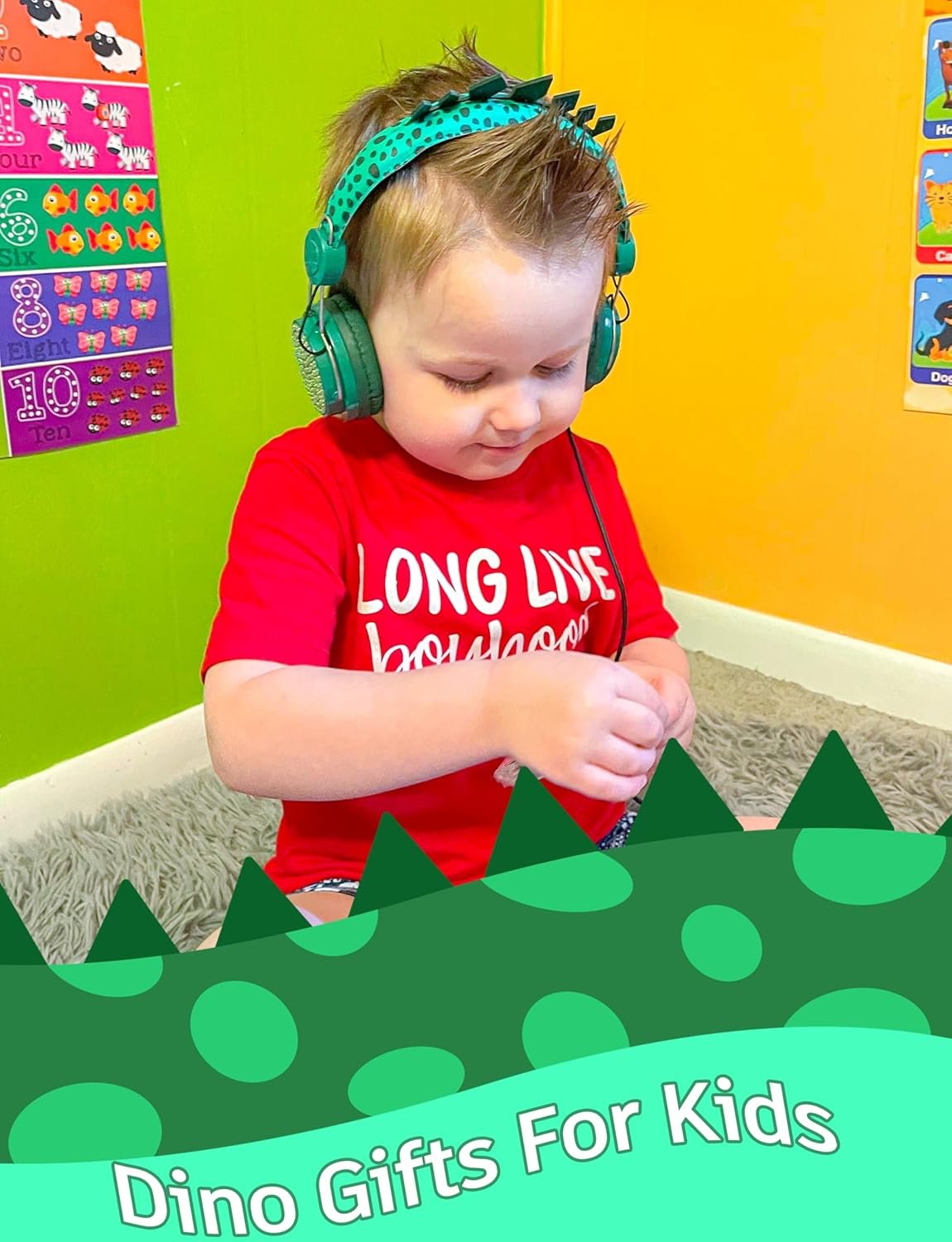 Charlxee Kidsヘッドフォン恐竜の有線ヘッドセットは、マイクを組み合わせた男の子と女の子のためのヘッドセット&オン/オーバーイヤーHDステレオナイロンケーブルを備えたオンライン学習学校タブレット用(緑) - 이미지 2