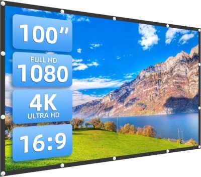 セイネルプロジェクタースクリーン、幅100インチ、16：9折りたたみ投影スクリーン、160°視聴角度、ホームシアタースクリーン、大画面、折りたたみ可能、便利なストレージ、屋内および屋外使用、洗濯可能