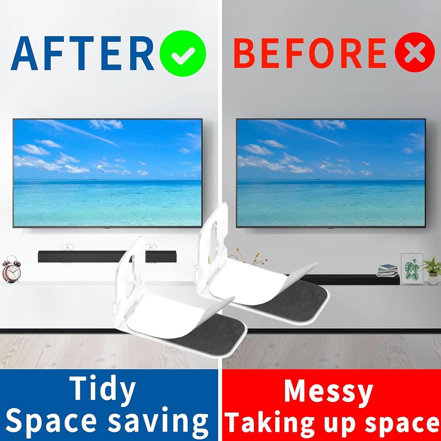 ホワイトサウンドバー壁取り付けハードウェアセットスピーカーの互換性20ポンドのサウンドバーウォールマウントキットインストールマニュアルが含まれています - 이미지 7