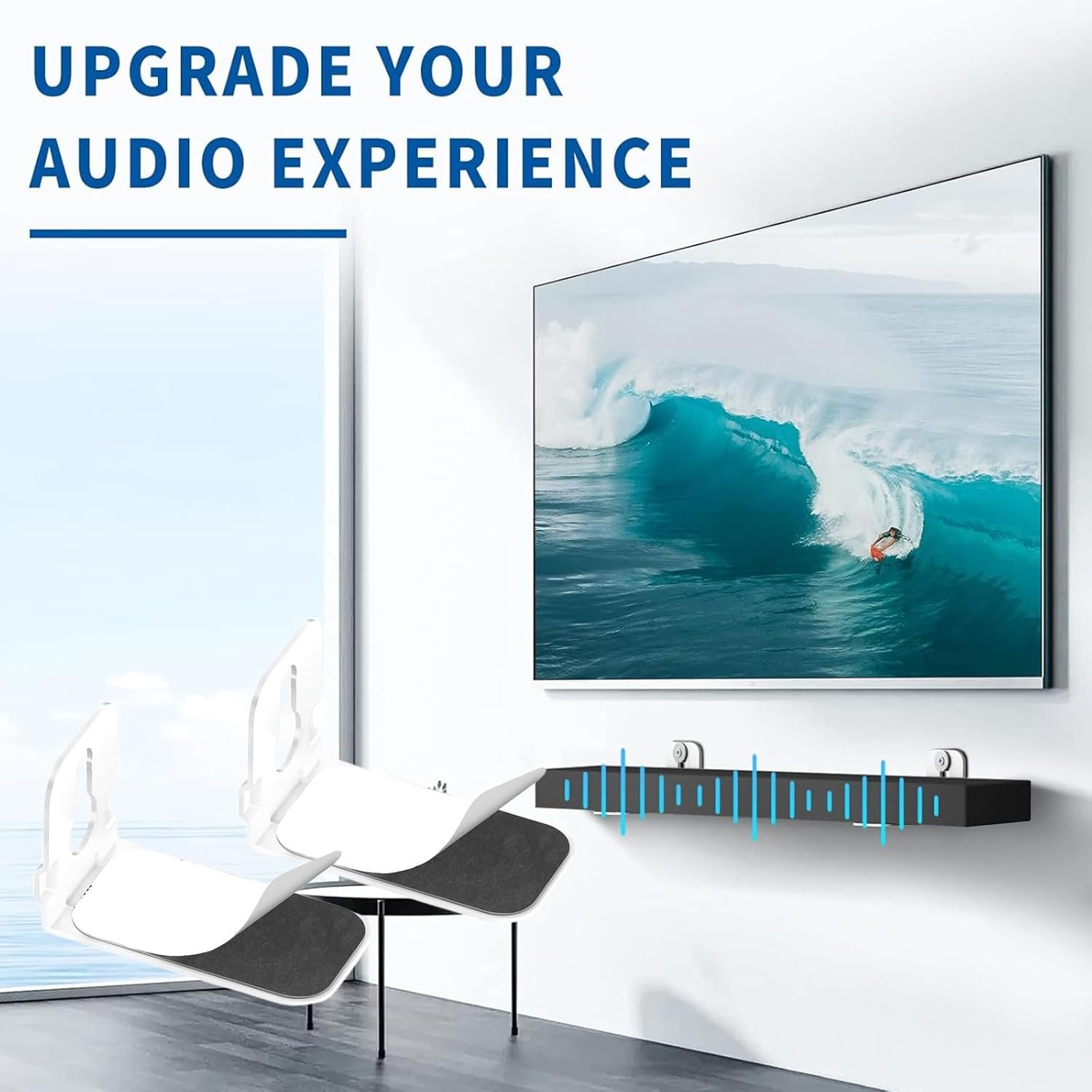 ホワイトサウンドバーの壁マウントハードウェアセット20ポンドの調整可能なサウンドバーマウントブリックウォールウッドスタッドと互換性のあるユニバーサルスピーカー - 이미지 4