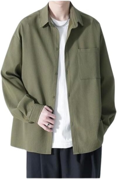 Foveitaaメンズシャツ、長袖、春と秋の服、メンズシャツ、大規模、ビジネス、カジュアル、ルーズフィット、スタイリッシュ、軽量、クール、トップ、ソリッド、シンプル、ファッショナブル