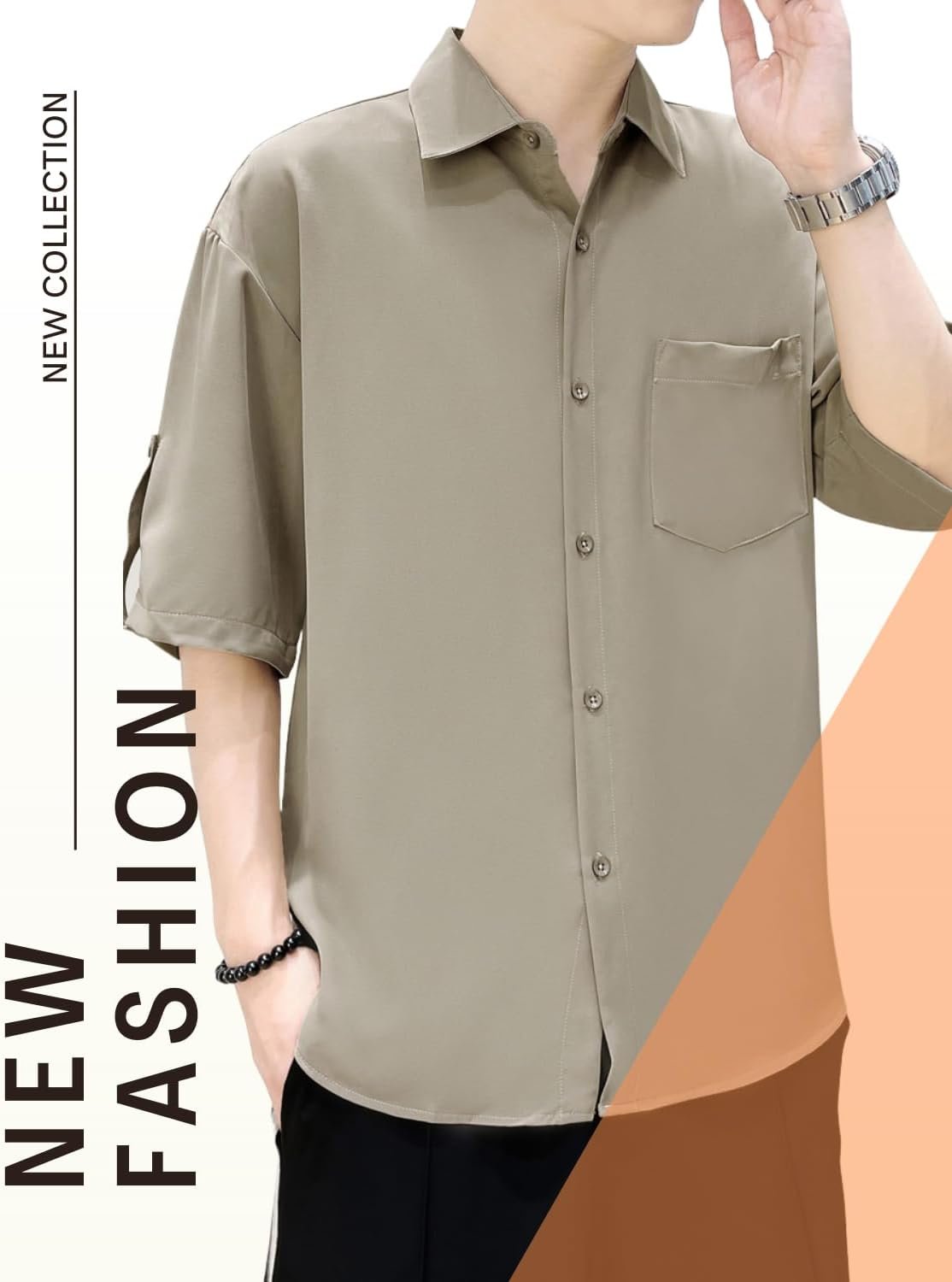 Foveitaa Men's Summer Shirt、半袖、ハーフスリーブ、大きなサイズ、ルーズフィット、アイスシルク、クール、クール、ビジネス、カジュアル、シンプル、スタイリッシュ、快適、軽量、柔らかい、ソフトカラー、クール、ファッショナブル - 이미지 2