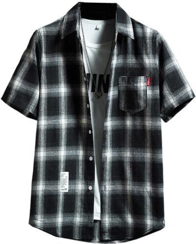 FJLTDCP Men’s Short Sleeve Summer Clothes, Checkered Shirt, Button Down Shirt, Chest Pocket, Loose, Men’s Top, Casual, Stylish, Large Size, Simple, Popular, Short Sleeve, Spring, Summer, Autumn