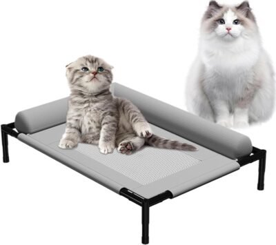 枕と通気性メッシュを備えた犬 – 屋内パティオキャンプ用の取り外し可能なペット家具ベッド、高犬のベッド枕と通気性メッシュの犬 – 屋内パティオキャンプ用の取り外し可能なペット家具ベッド