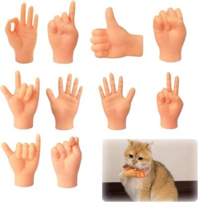 Yanhuilay猫のおもちゃ、ミニチュアの指、10個のセット、猫用のミニハンド、猫の人形、ミニフィンガー、人気、かわいい、面白い、柔らかく、伸縮性、写真とペット用