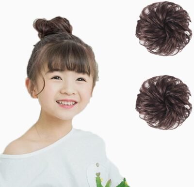 Doyeemei Wig、Bun Point Wig(2ピース)、髪の飾り、髪の延長、シニュー、着物、カール、シニョン、子供、女性、結婚式、老人式、Yukata、添付、簡単、簡単、