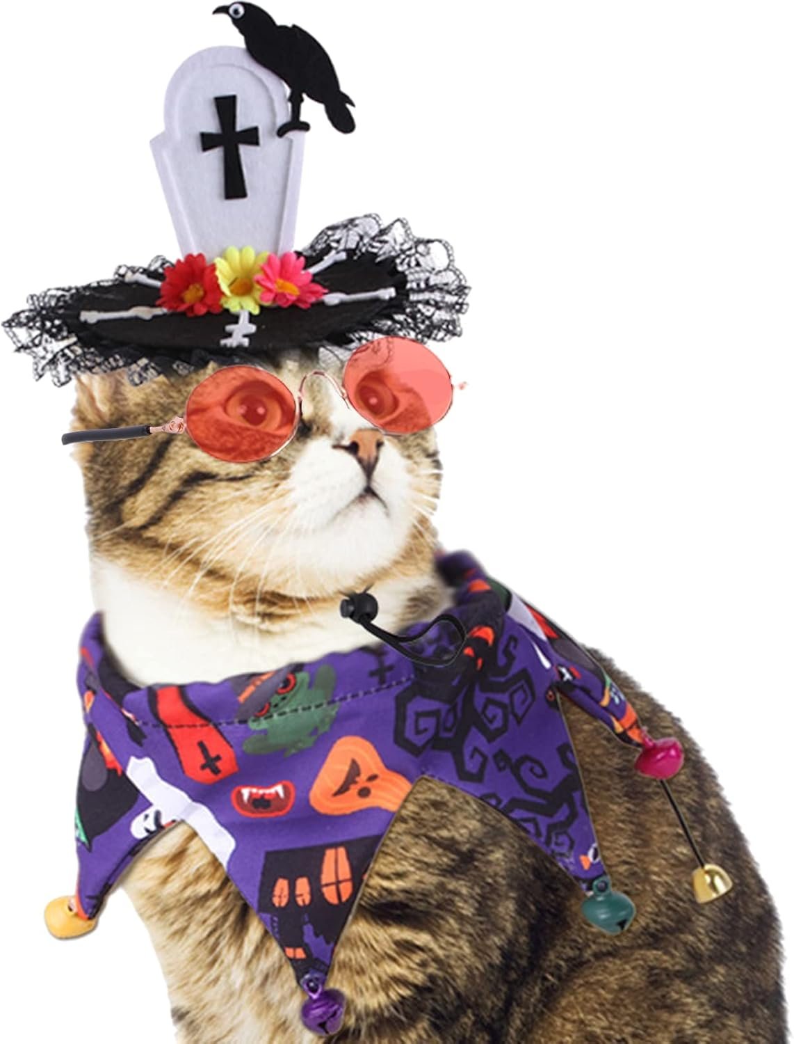 ペットコスプレコスチューム、ポータブルハロウィーン猫コスプレ服3ピースセット、多機能ペットハロウィーンアパレル興味深いハロウィーンペットデコレーション - 이미지 8