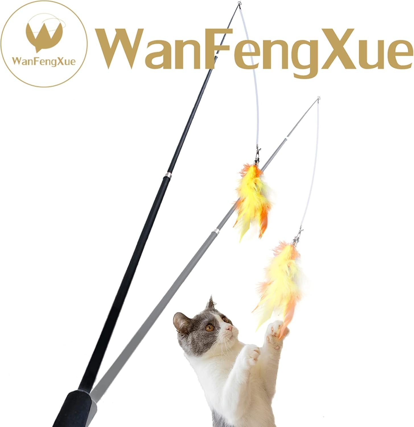 猫のおもちゃ、猫のおもちゃ、ベル付きの自然な羽のおもちゃ、6つのカラフルな交換用の羽、1つの釣り竿、猫用品、人気セット7 - 이미지 6