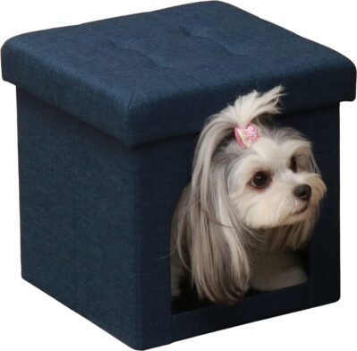 fujiboeki 53703ペットハウスストレージスツール（w x d x h）：11.8 x 11.8 x 11.8インチ（30 x 30 x 30 cm）、ネイビー、ファブリック、折りたたみ、ミニ