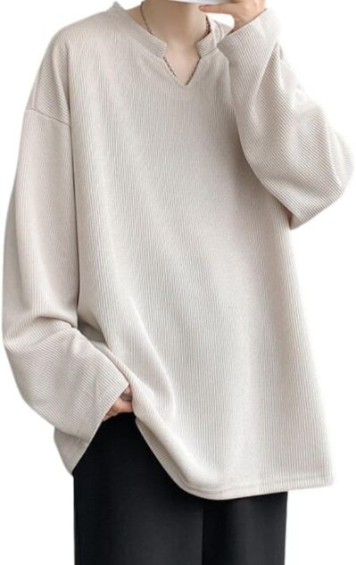 Aaronlive Men’s Lengeve Tシャツ、秋の服、長いTシャツ、大きなサイズ、Vネック、スウェットシャツ、プレーン、カジュアル、シンプル、ファッショナブル、ソフトタッチ、トップ、春、秋、秋、秋、