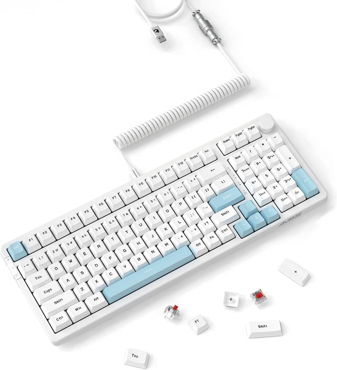 A.Jazz AK992メカニカルゲーミングキーボードBT5.0 /ワイヤレス2.4G /ワイヤードタイプCサイドスライドスイッチレッド軸99キーホットプラグデザインガスケット構造ボリューム付きキーボードボリュームノブカスタムコンピューターキーボード