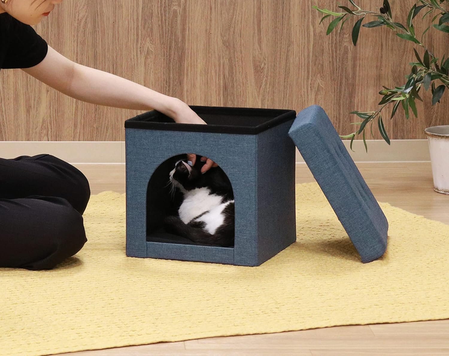 fujiboeki 53703ペットハウスストレージスツール(w x d x h):11.8 x 11.8 x 11.8インチ(30 x 30 x 30 cm)、ネイビー、ファブリック、折りたたみ、ミニ - 이미지 8