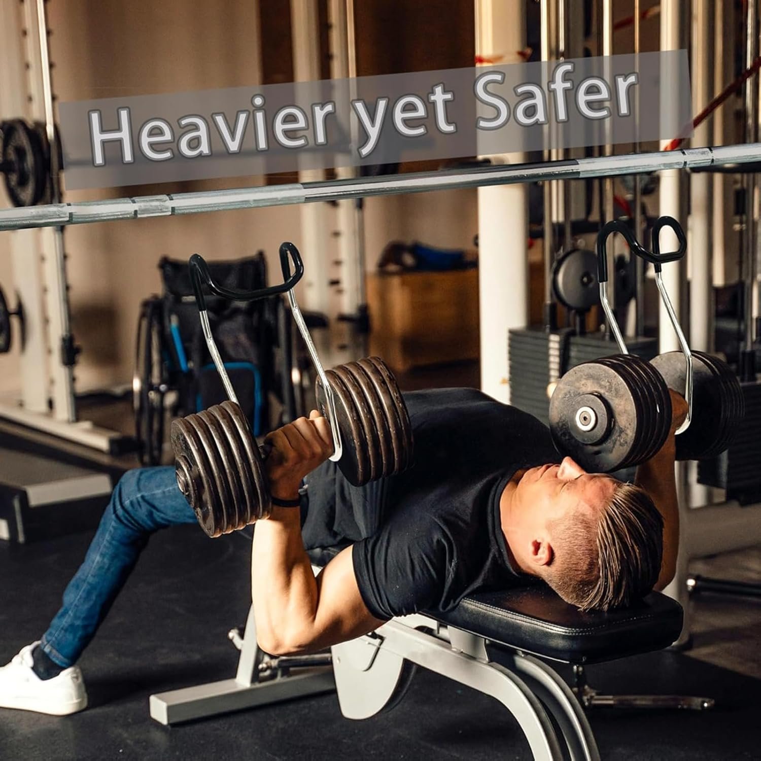 ダンベルフックスポッター -安全ベンチプレス器具、滑り止めダンベルフック滑り止めダンベルフックジム・ホーム用 スクワット・デッドリフト・ベンチワークアウトサポート - 이미지 2