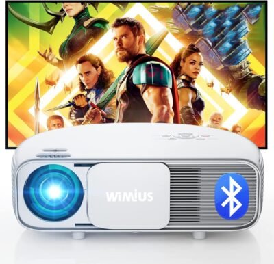 Wimius S4プロジェクター、高輝度、600 ANSI Lumens、5G＆2.4 G Bluetooth、4K互換、1080pフルHD、ホームシアター、ズーム機能、天井、小規模な家庭用プロジェクター、タブレット、PC、DVD、テレビ