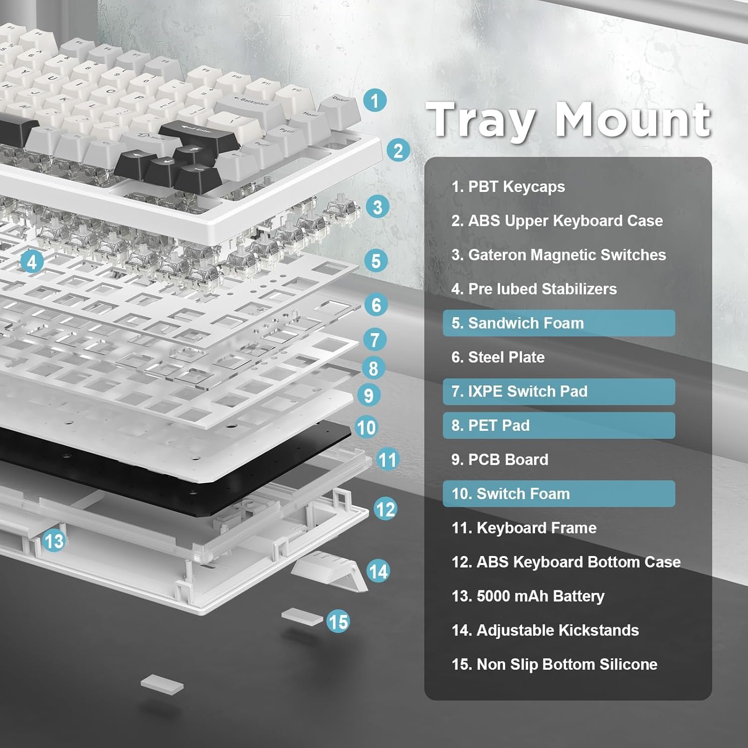 Yunzii RT80 82キーラピッドトリガーキーボードホールエフェクトワイヤレスメカニカルキーボードBluetooth/2.4GHz/有線ゲームスイッチRGBガスケットカスタム調整Win/Mac - 이미지 7