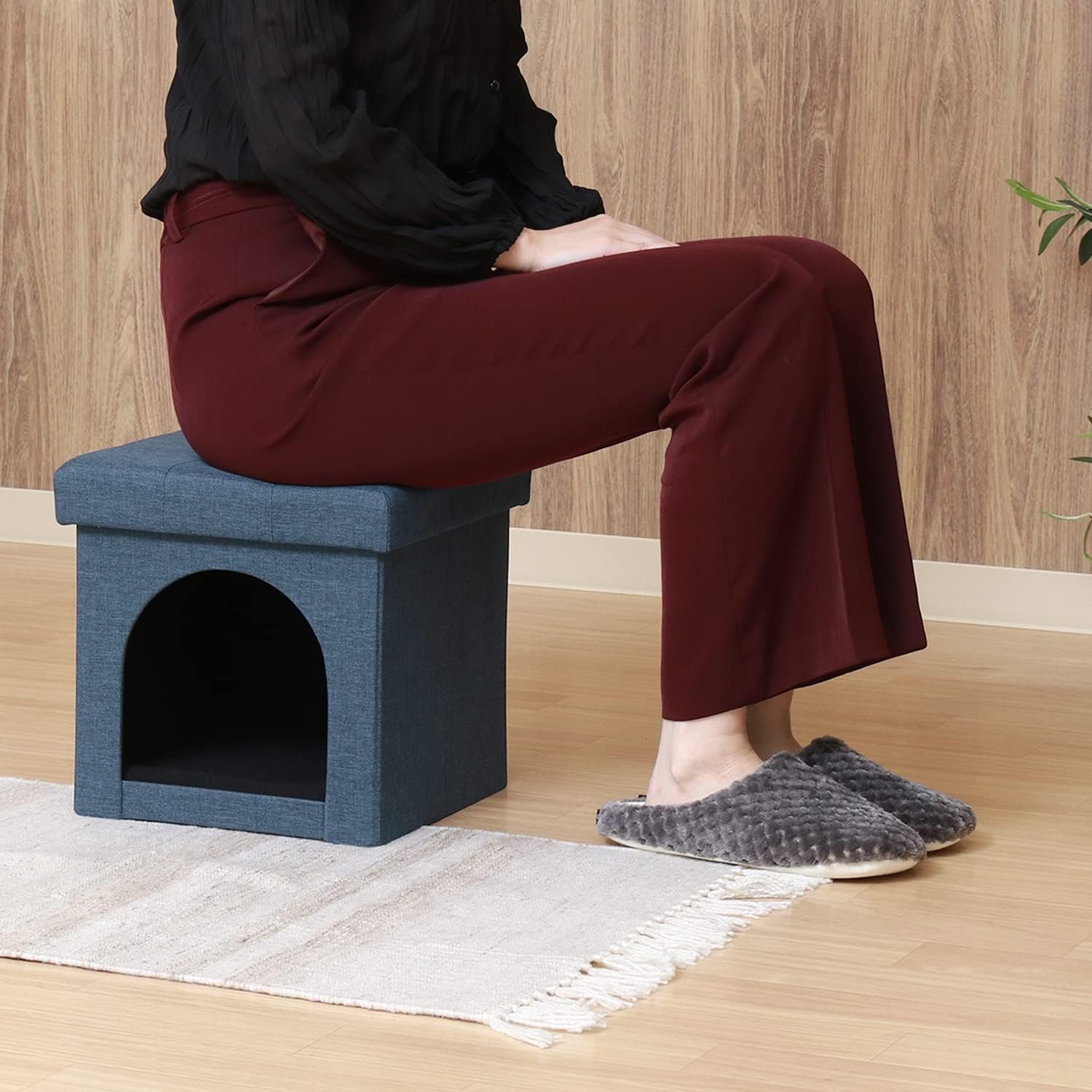 fujiboeki 53703ペットハウスストレージスツール(w x d x h):11.8 x 11.8 x 11.8インチ(30 x 30 x 30 cm)、ネイビー、ファブリック、折りたたみ、ミニ - 이미지 6