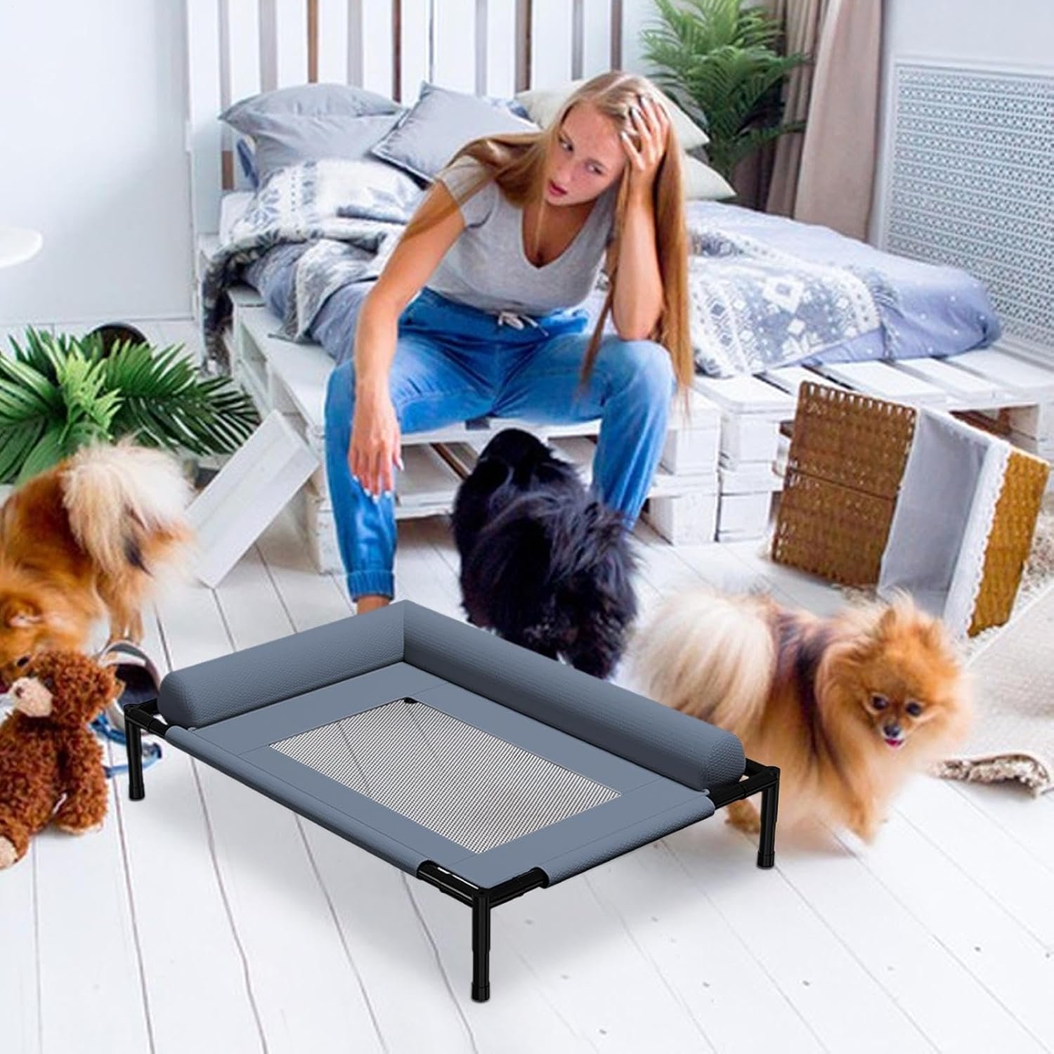 犬のベッドベッド、高架犬のベッド、枕と| 猫の屋内キャンプパティオサンバストレーニングトレーニング用の取り外し可能なペット家具 - 이미지 2