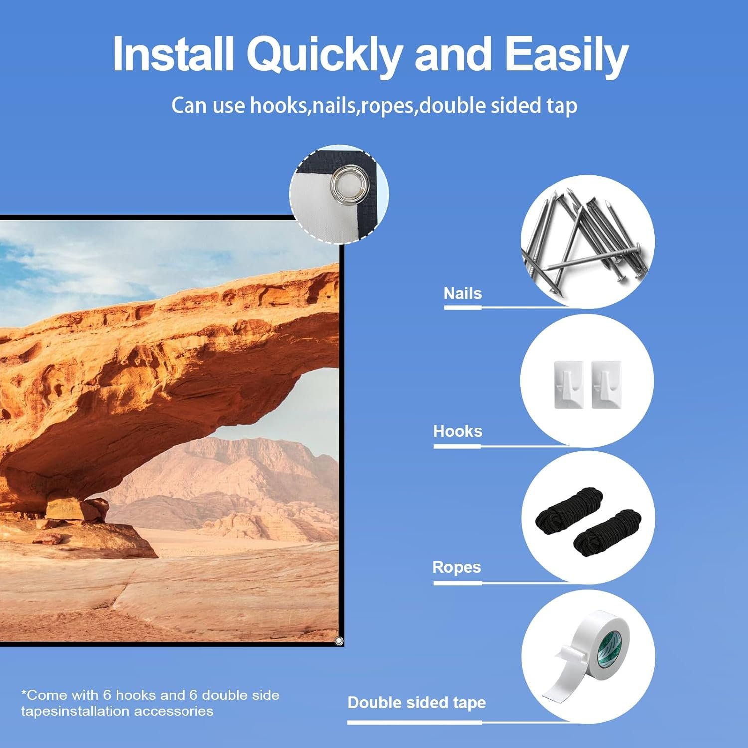 Docooler 80 "16:9折りたたみプロジェクタースクリーン折りたたみ可能な耐久性のある壁に取り付けられた屋外プロジェクタースクリーン屋外キャンプ屋内ムービー - 이미지 6