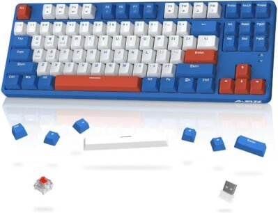 A.ジャズx攻撃サメAK871ゲーミングキーボード、ワイヤレスBluetooth/2.4Gワイヤレスメカニカルキーボード、ホットプラグデザインキーボード、3カラーABSキーキャップ、小さく、赤い軸、数値キーパッドレス、互換性