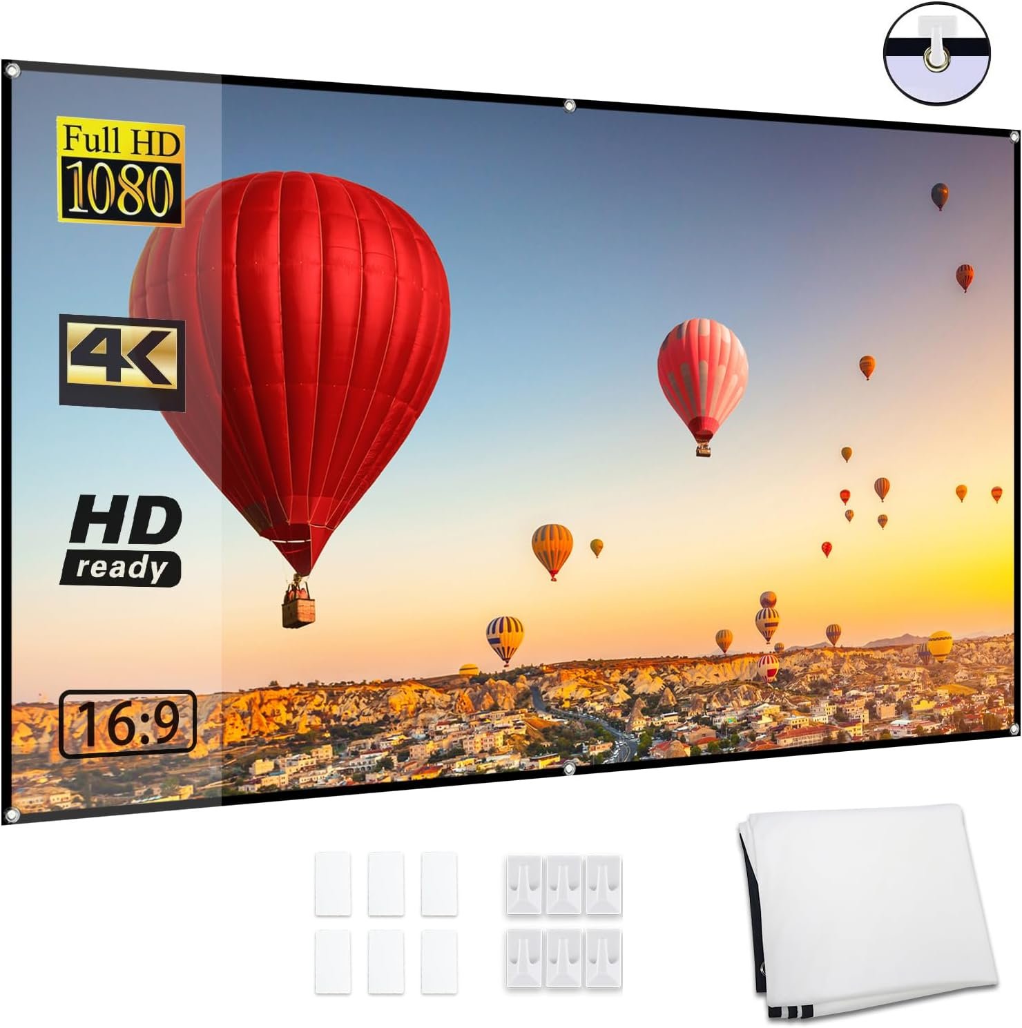 Docooler 80 "16:9折りたたみプロジェクタースクリーン折りたたみ可能な耐久性のある壁に取り付けられた屋外プロジェクタースクリーン屋外キャンプ屋内ムービー