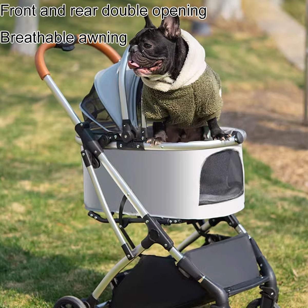 犬猫用ペットベビーカー、ペット用折りたたみベビーカー、4輪犬/猫子犬用ベビーカー小型犬用着脱式トラベルキャリア、チャイルドシート、サンシェード(青) - 이미지 3