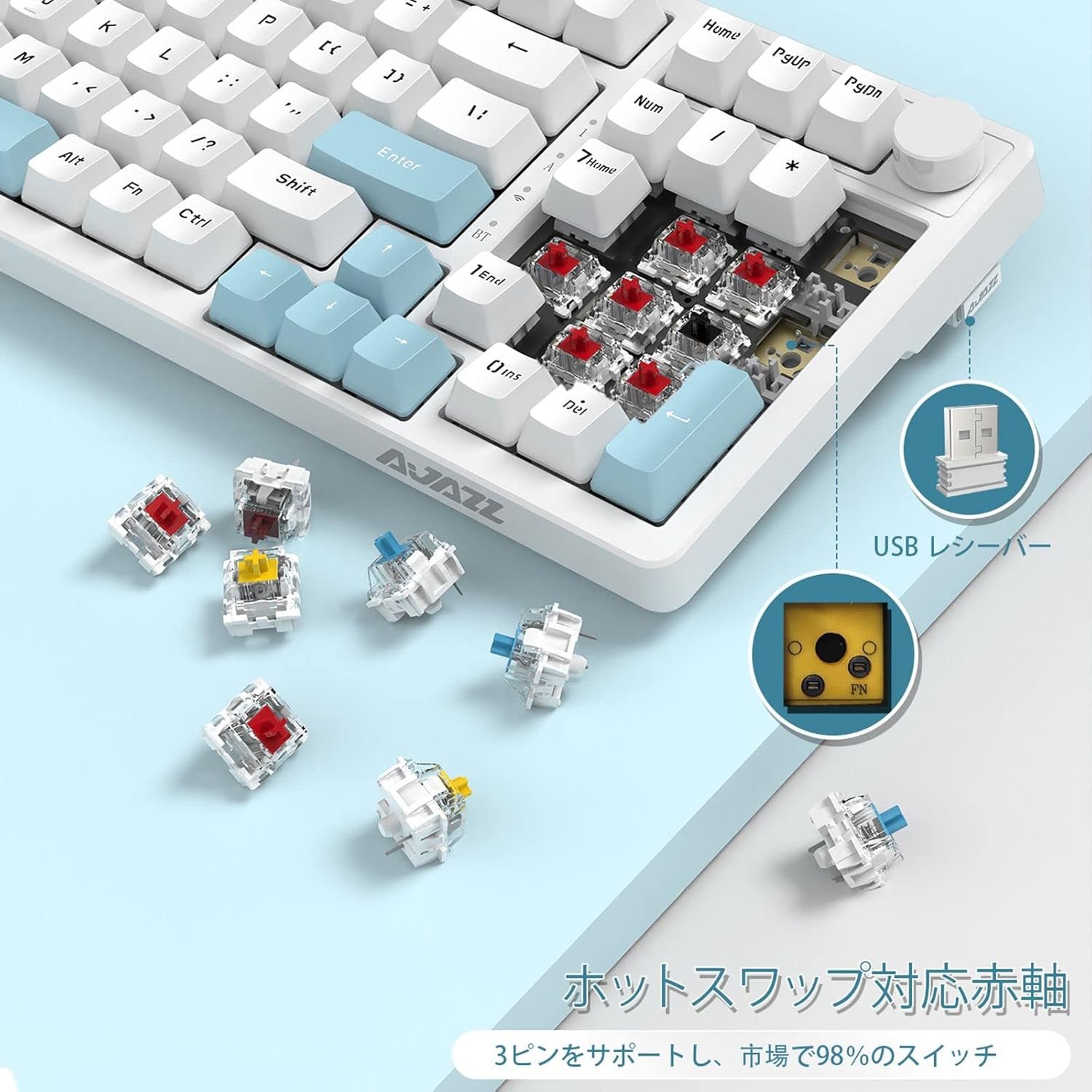 A.Jazz AK992メカニカルゲーミングキーボードBT5.0 /ワイヤレス2.4G /ワイヤードタイプCサイドスライドスイッチレッド軸99キーホットプラグデザインガスケット構造ボリューム付きキーボードボリュームノブカスタムコンピューターキーボード - 이미지 7