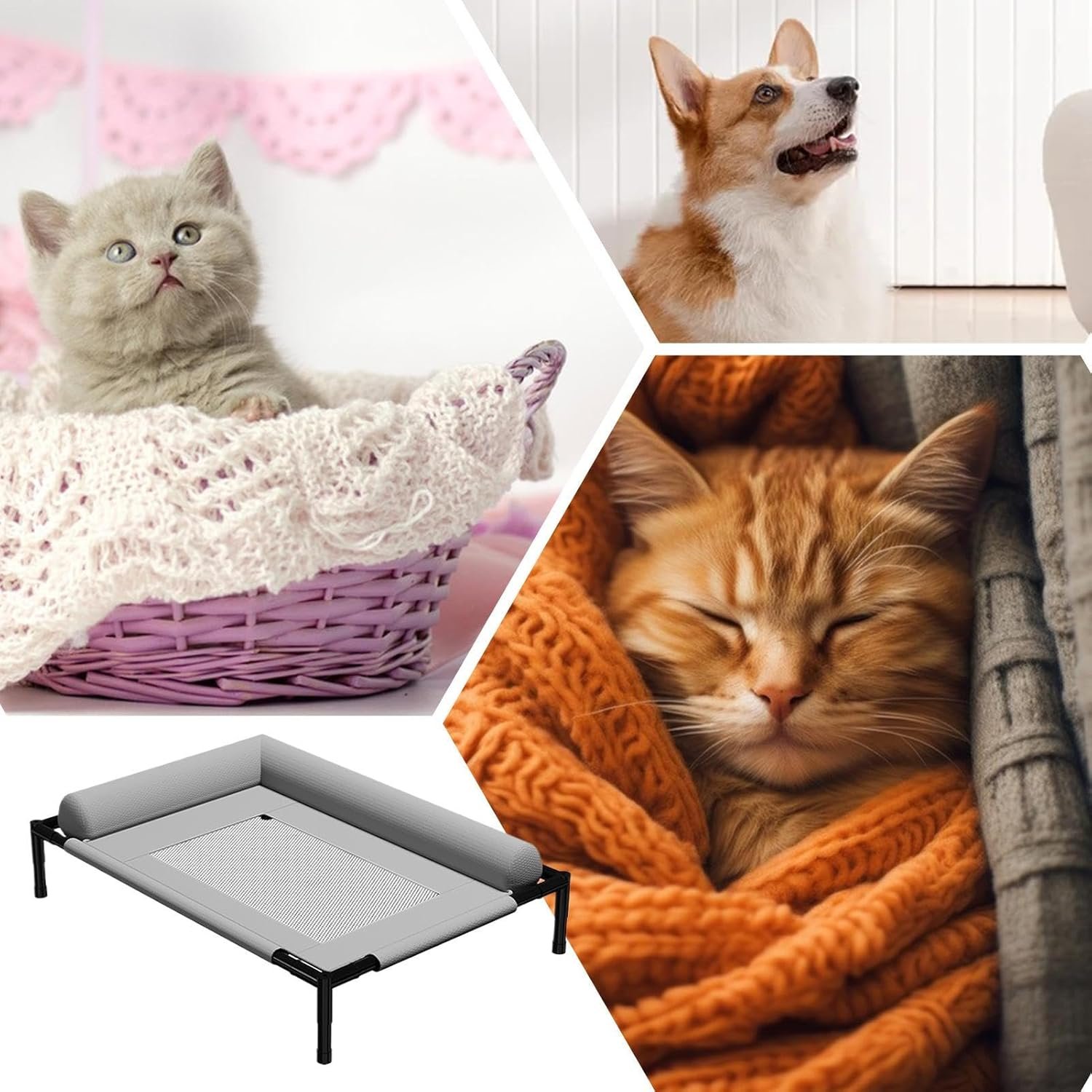枕と通気性メッシュを備えた犬 - 屋内パティオキャンプ用の取り外し可能なペット家具ベッド、高犬のベッド枕と通気性メッシュの犬 - 屋内パティオキャンプ用の取り外し可能なペット家具ベッド - 이미지 4