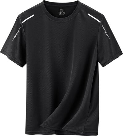 Adigaber Men’s Short Sleeve T-Shirt, Sweat Absorbent, Quick Drying, Cool to Touch, Summer Clothing, Large Size, Dry T-Shirt, Loose Fit, Breathable, Mesh, Training Wear, Sports Gym, Casual, Stretch,