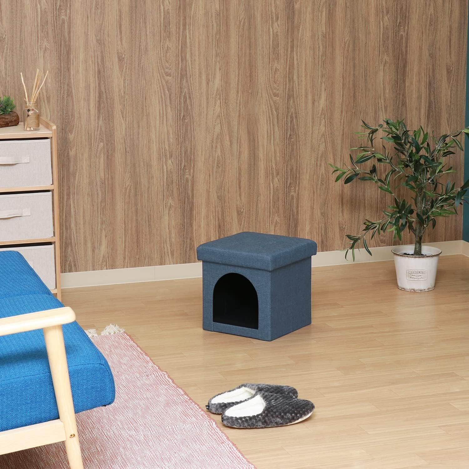 fujiboeki 53703ペットハウスストレージスツール(w x d x h):11.8 x 11.8 x 11.8インチ(30 x 30 x 30 cm)、ネイビー、ファブリック、折りたたみ、ミニ - 이미지 2