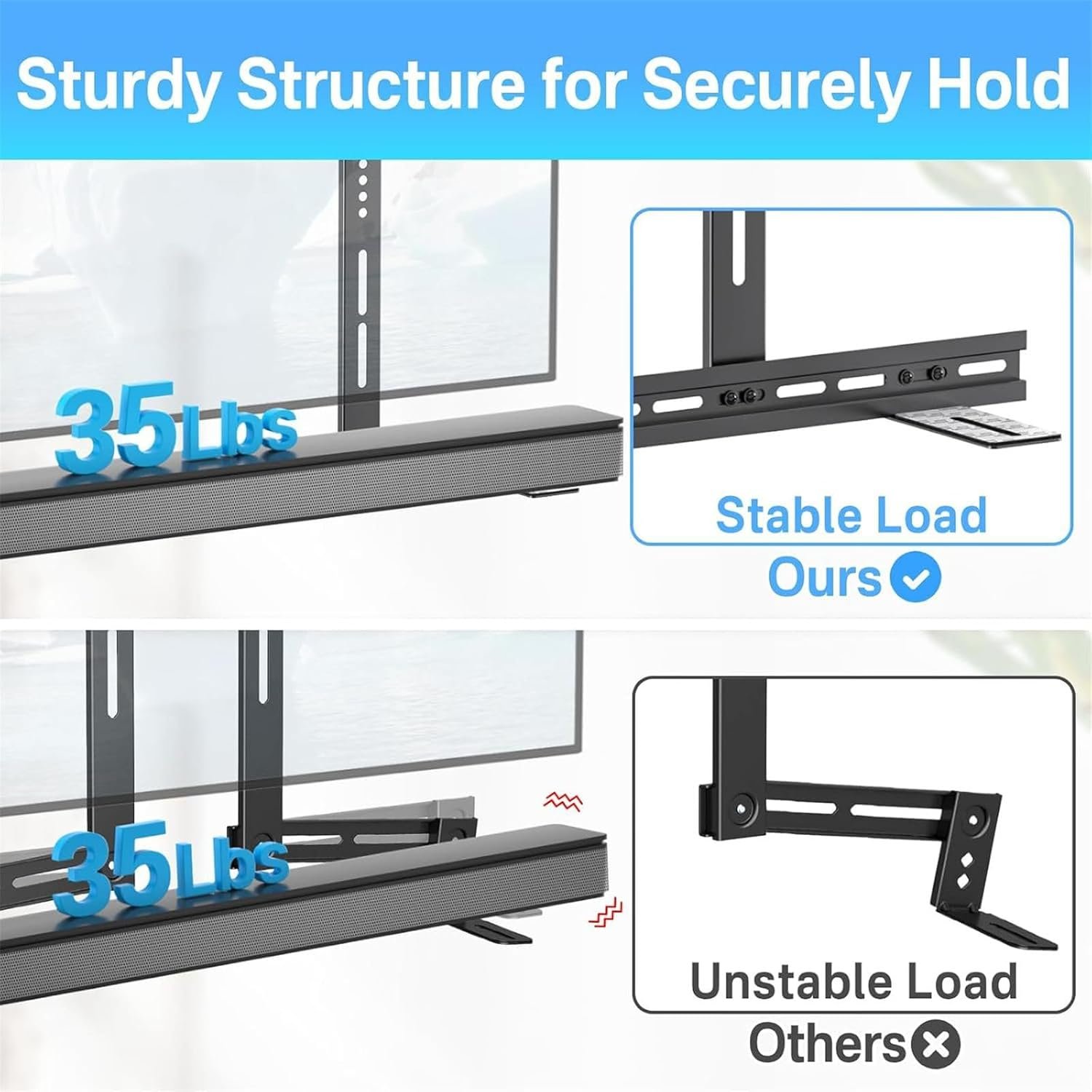 HDTVヘビーデューティメタルブラケットサウンドバーマウントリモートホルダースペース調整可能なサウンドバーマウントエクステンションヘビーデューティアイアンスタンド - 이미지 3