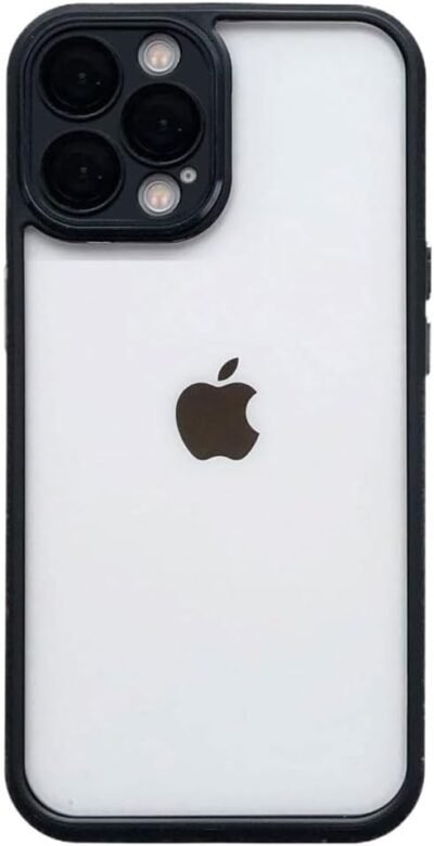 [anro] iPhone14Pro ケース カメラ保護 クリア 透明 レンズカバー レンズ保護 カメラレンズ 一体型 レンズフィルム 背面クリア 耐衝撃 シンプル Qi対応 (iPhone14Pro, ブラック)